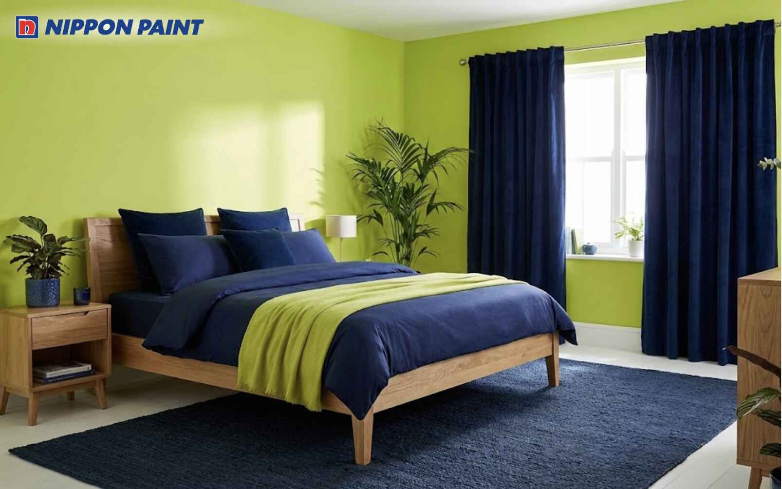 Xanh lục sáng đi cùng xanh navy giúp không gian tươi mới nhưng vẫn dịu mắt