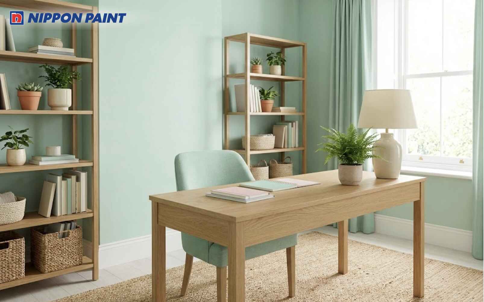 Tông màu xanh dương trầm kết hợp vàng ấm tạo sinh khí tốt, tăng khả năng ghi nhớ