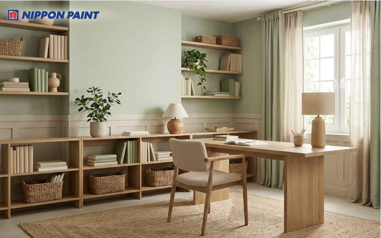 Xanh lá nhạt kết hợp be nuôi dưỡng mệnh Mộc, giúp tập trung và học bền bỉ