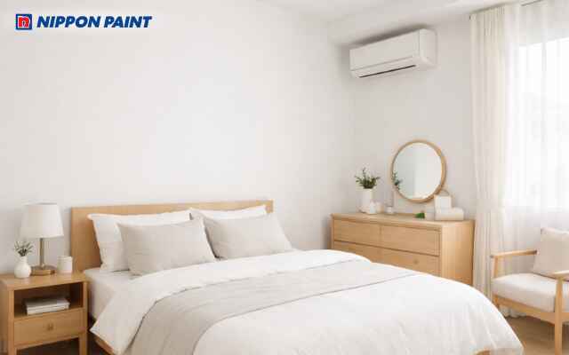 Màu trắng chủ đạo (thuộc Kim) phối be nhạt giúp phòng rộng thoáng, kích thích tư duy sáng tạo