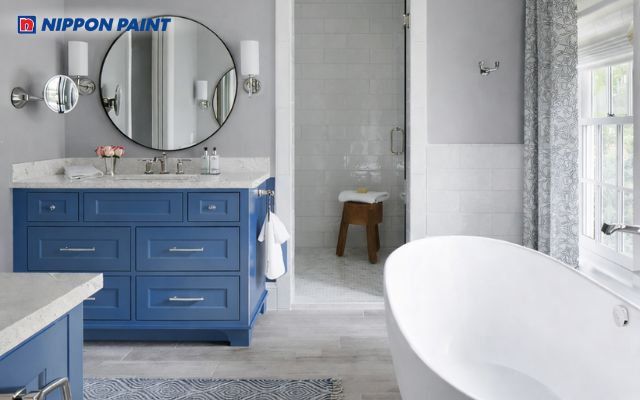 Mẫu sơn phòng tắm gam màu xám giúp tăng chiều sâu không gian và cân bằng năng lượng