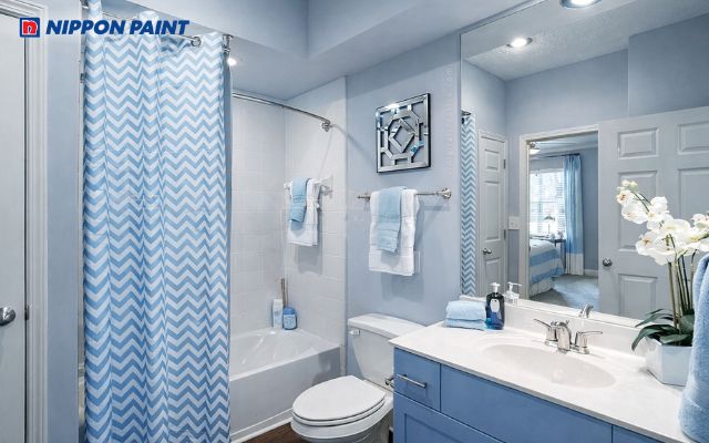 Mẫu phòng tắm tone xanh nhạt vừa đẹp hiện đại vừa chuẩn phong thủy cho người sinh năm 2013