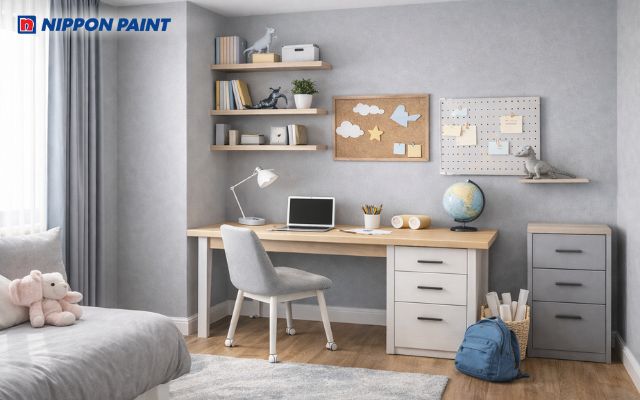 Thiết kế phòng học tông xám mang phong cách hiện đại, phù hợp sinh hoạt lâu dài