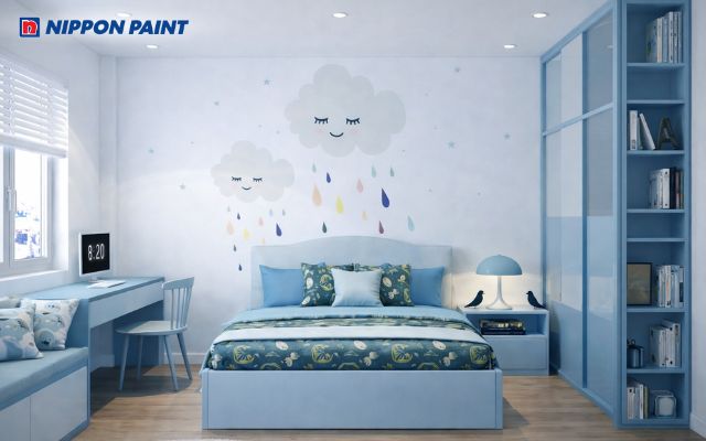 Màu sơn xanh giúp cân bằng thị giác, hạn chế cảm giác bí bách trong phòng ngủ