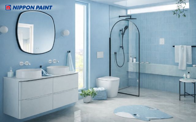 Mẫu sơn phòng tắm xanh pastel giúp cân bằng năng lượng và tạo cảm giác thư giãn