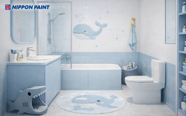 Phòng tắm trẻ em lấy cảm hứng từ đại dương, phù hợp phong thủy mệnh Thủy