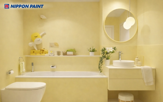 Ánh sáng vàng dịu kết hợp màu sơn sáng giúp tăng dương khí, tránh cảm giác ẩm lạnh