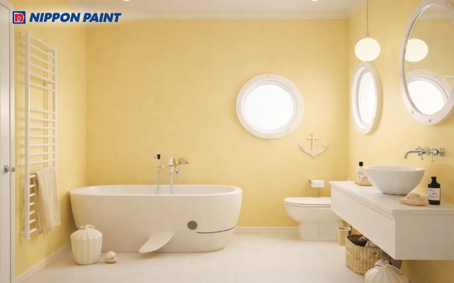 Phòng tắm tông vàng pastel mang lại cảm giác ấm áp và dễ chịu mỗi ngày