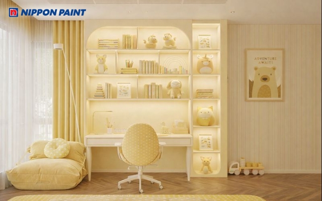 Không gian học tập dành cho tuổi Giáp Ngọ 2014 với màu vàng chủ đạo, mang lại tinh thần tích cực