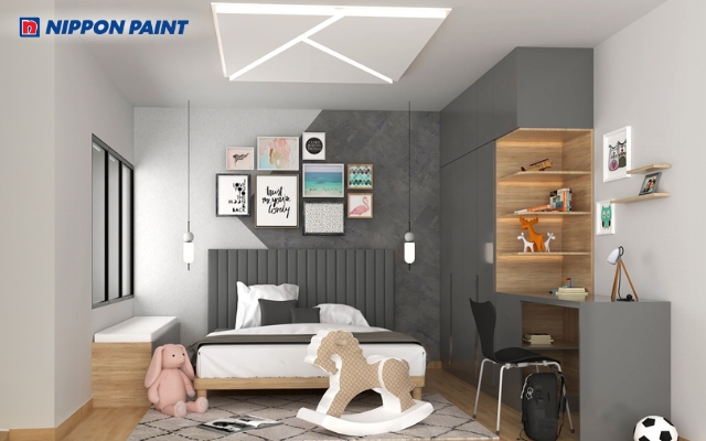 Tường và nội thất màu xám ghi sẽ tăng cường sự tập trung cho bé