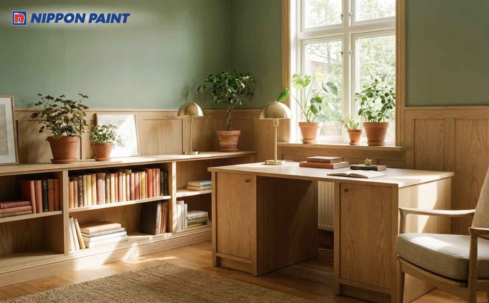 Xanh lục phối nội thất gỗ giúp kích hoạt Mộc sinh Hỏa, hỗ trợ học tập hiệu quả hơn