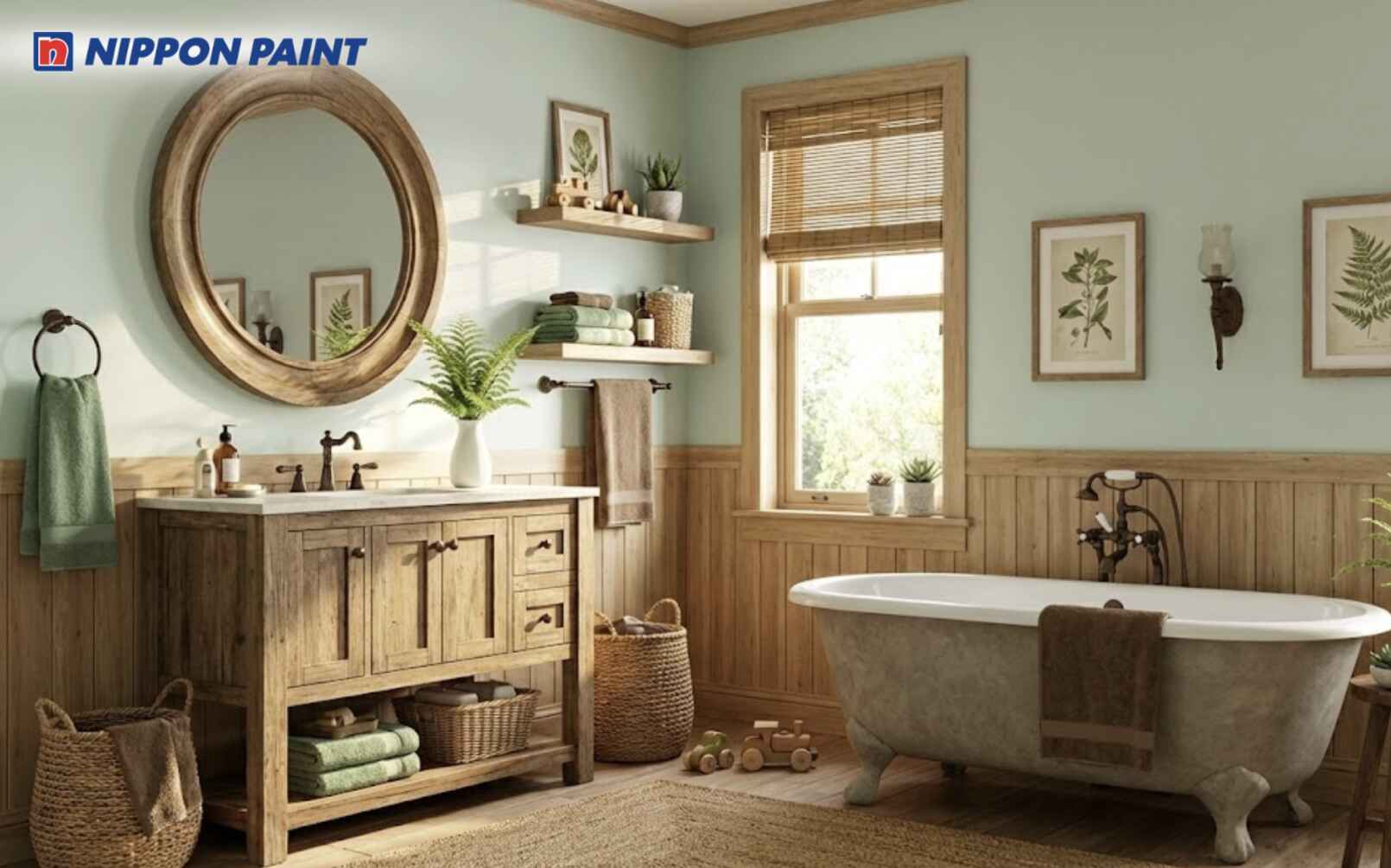 Xanh mint pha trắng sữa giúp phòng tắm mát mắt, cân bằng ngũ hành