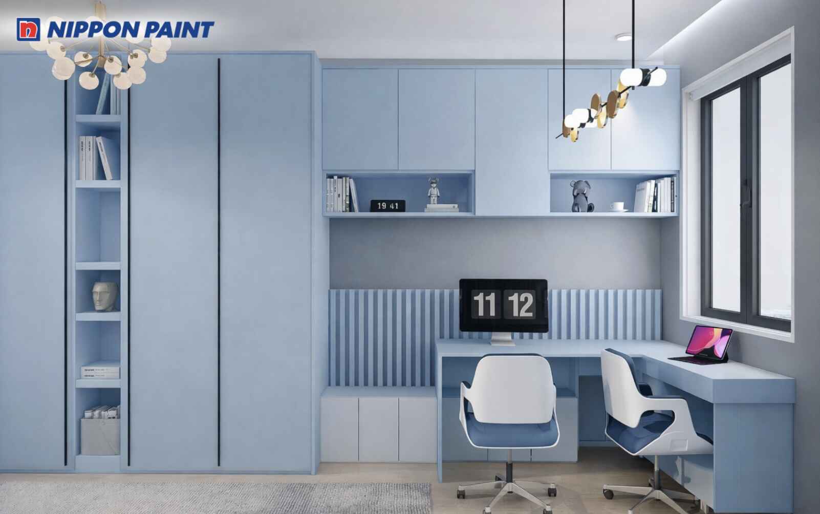 Phòng học xanh navy kết hợp xanh biển nhạt mang lại sự cân bằng năng lượng tuổi Mậu Tuất