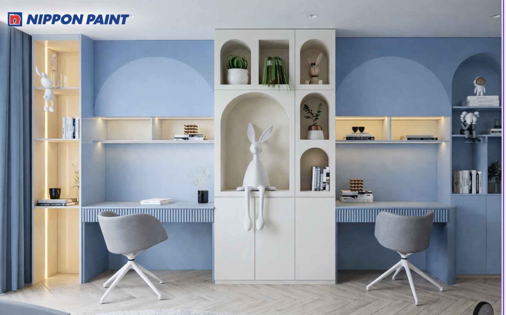 àu xanh biển nhạt kết hợp nội thất sáng màu giúp tăng tập trung cho mệnh Mộc