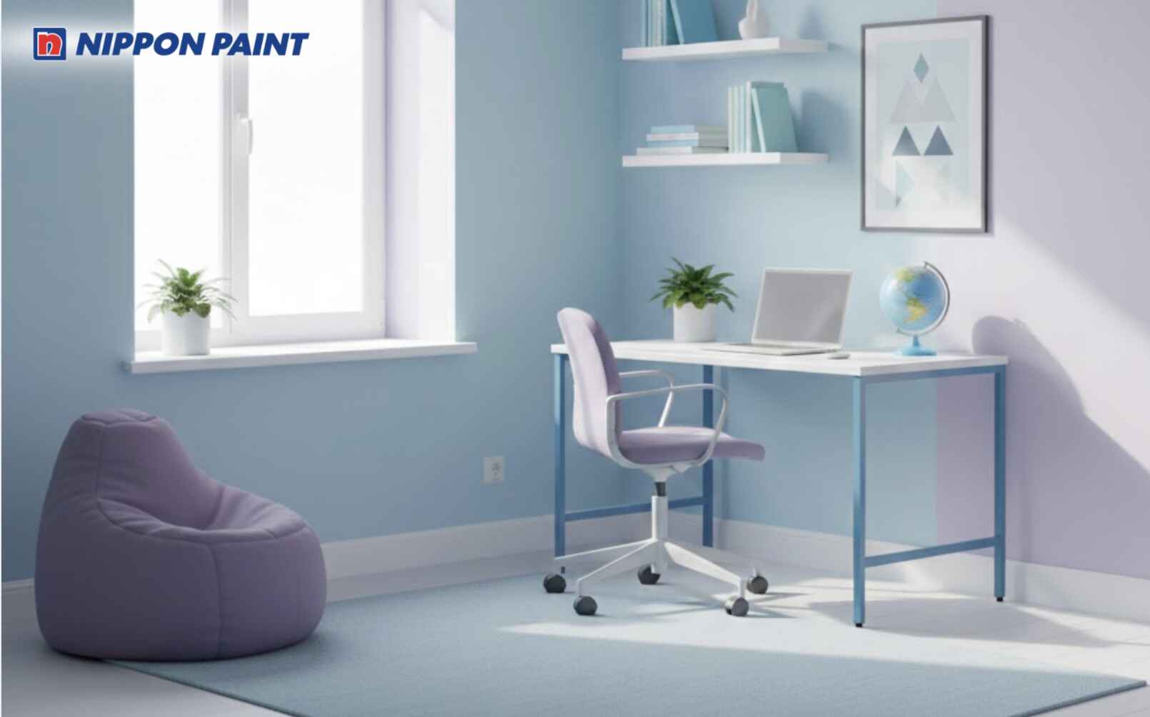 am xanh pastel kết hợp tím nhạt giúp không gian dịu mắt, hỗ trợ phong thủy Mậu Tuất