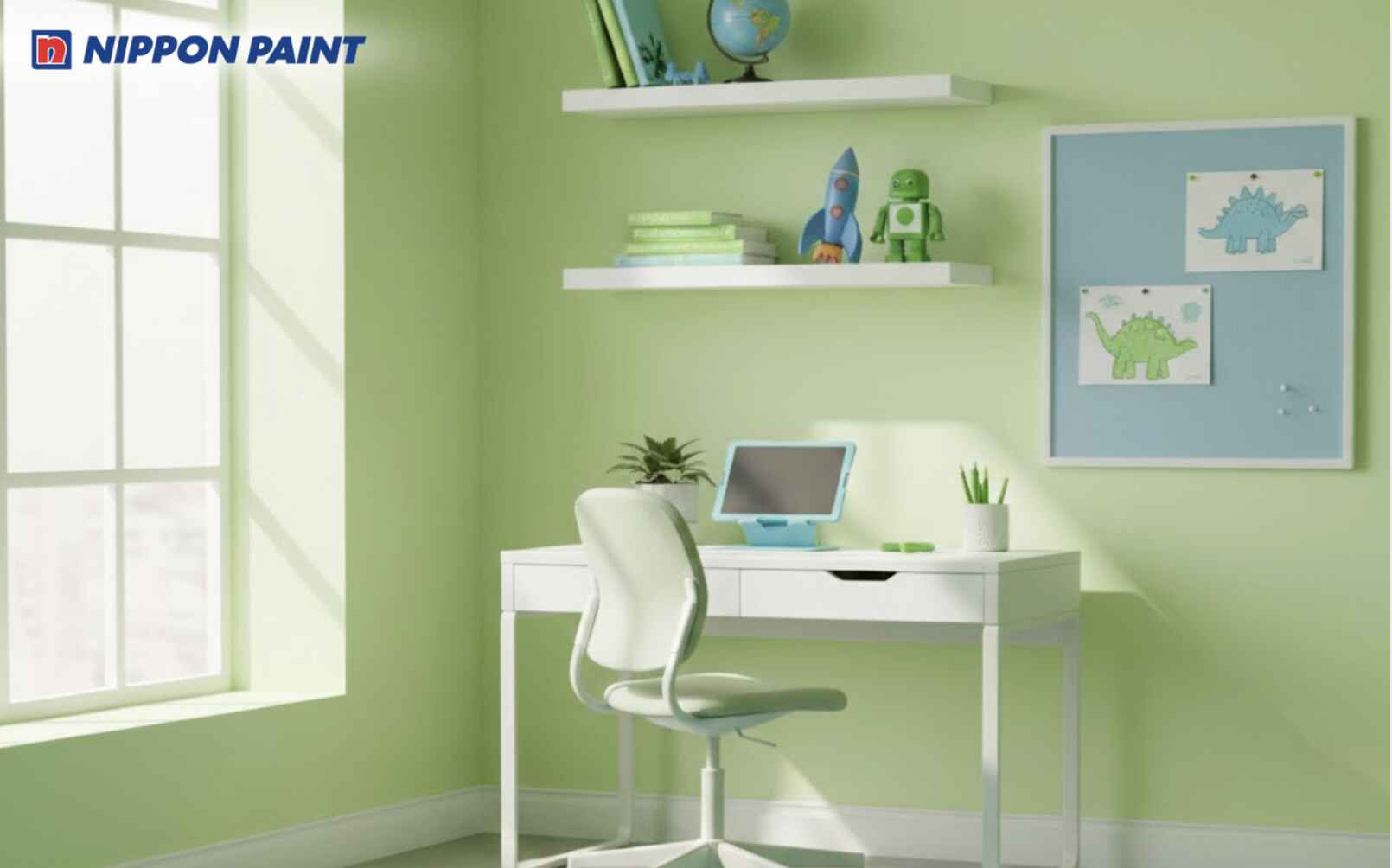 Phòng học sơn xanh lá non giúp mệnh Mộc ổn định tinh thần, tăng khả năng tập trung