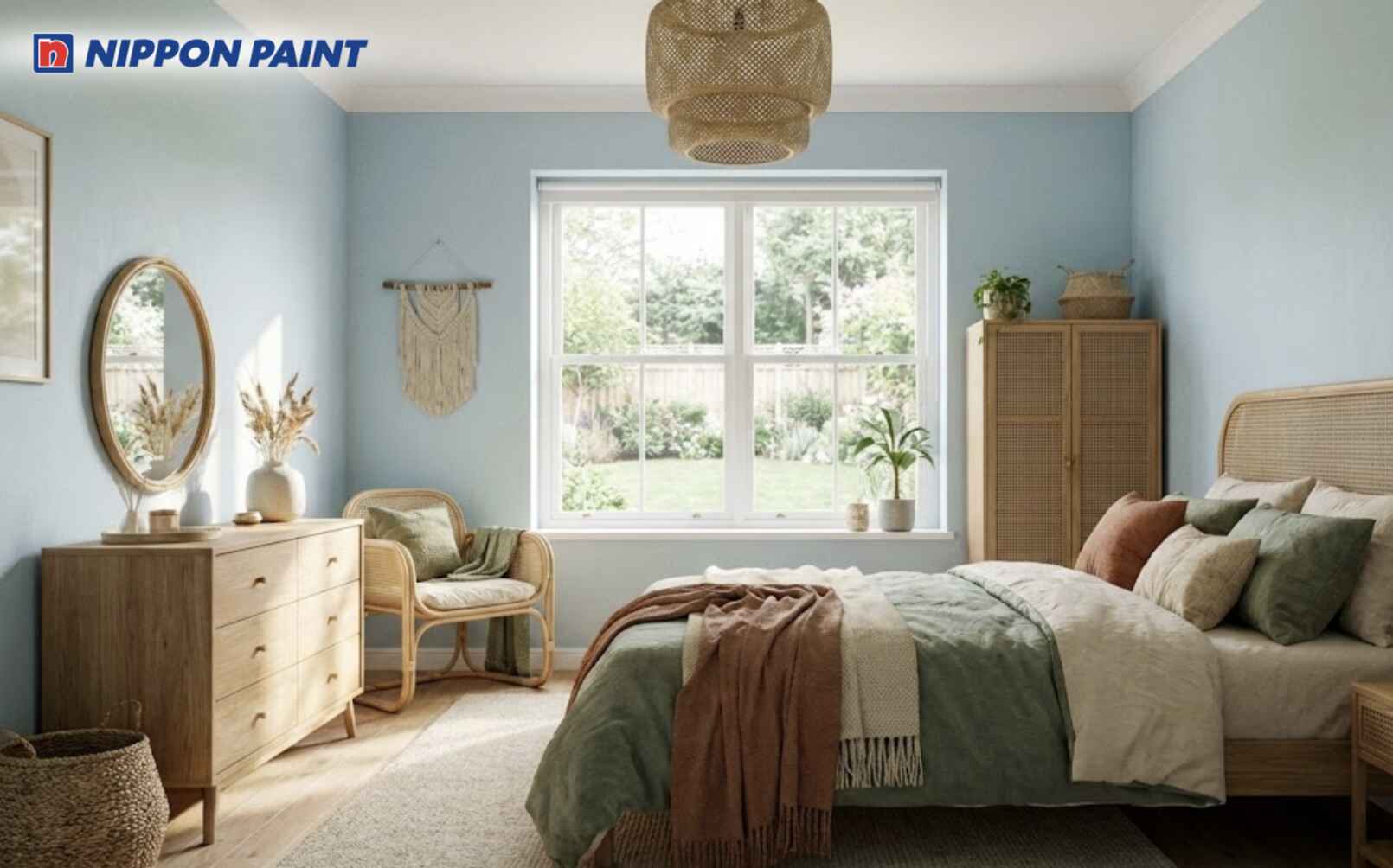 Gam xanh pastel dịu nhẹ tạo không gian nghỉ ngơi thư thái, hỗ trợ ổn định tinh thần