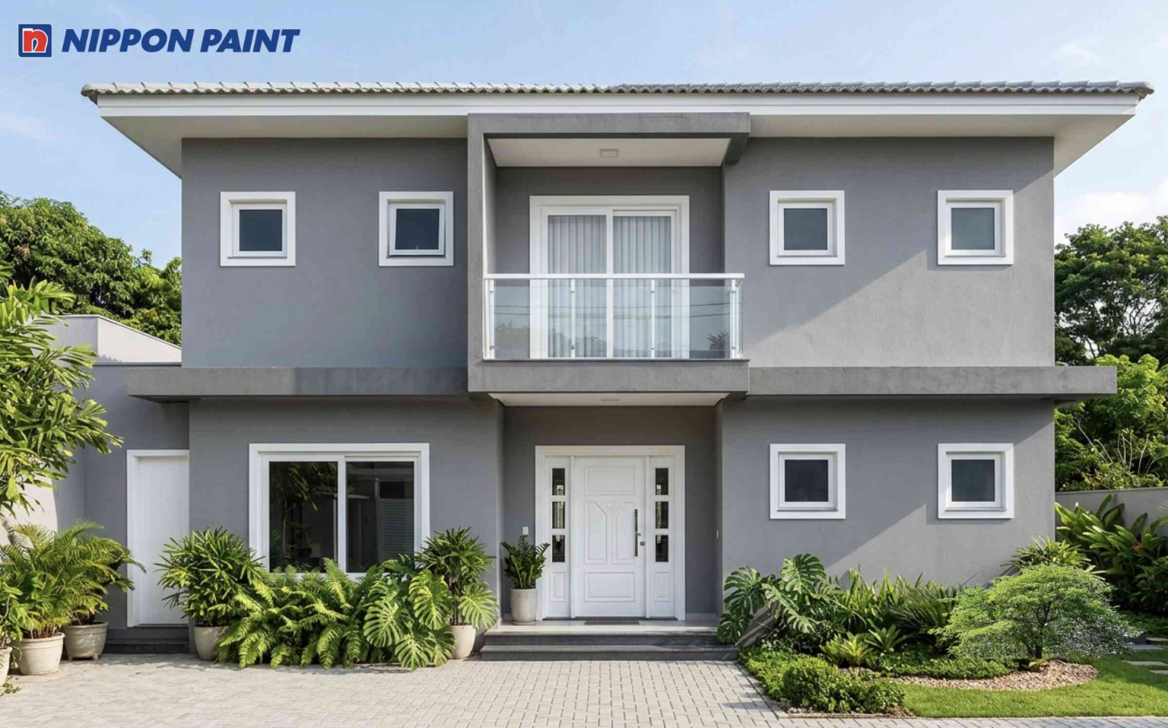 Tông xám ghi chủ đạo kết hợp cửa màu trắng giúp tăng vẻ thanh lịch