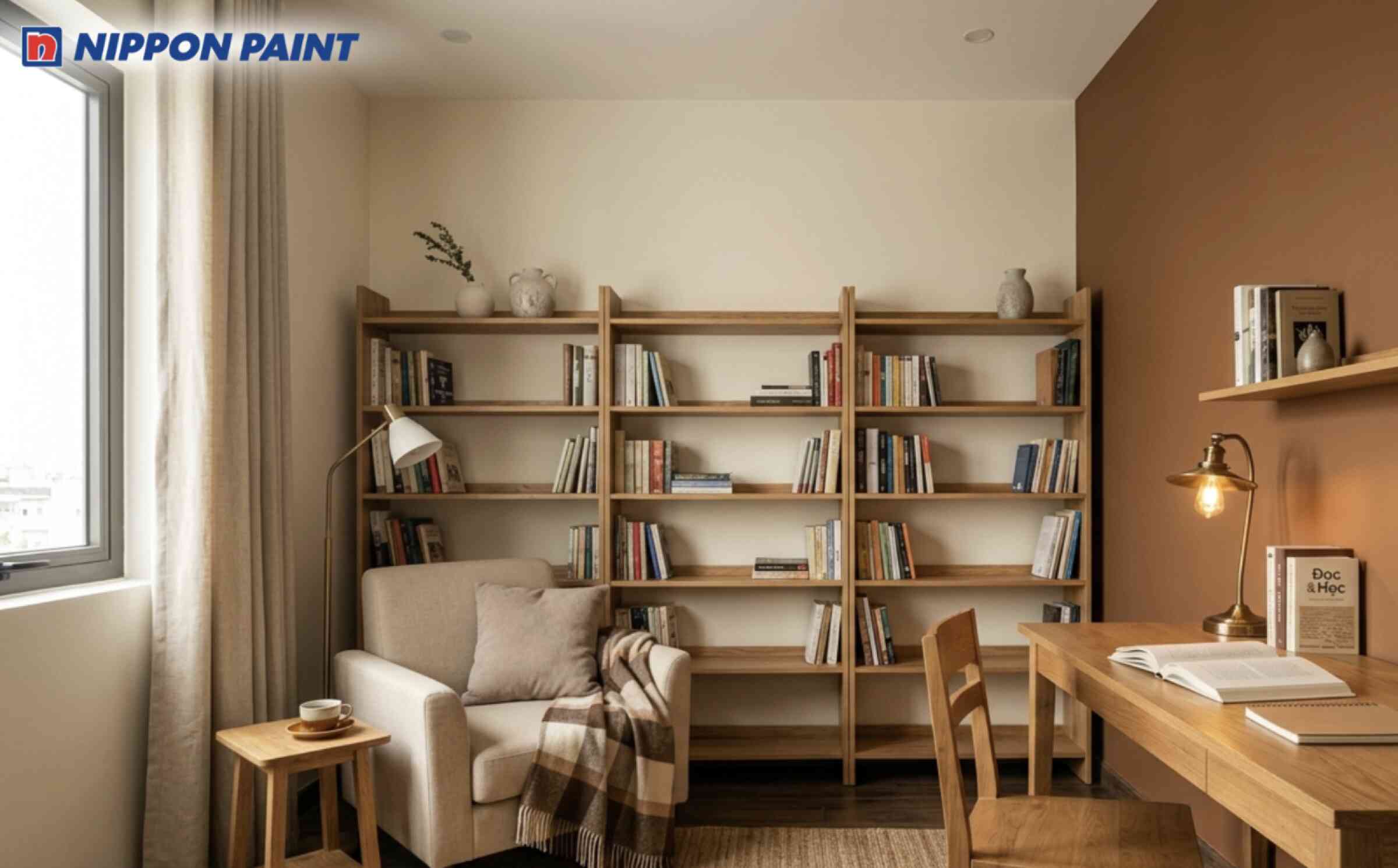 Trắng kem kết hợp nâu đất, giúp tăng cảm giác tập trung