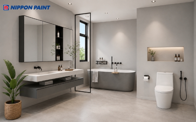 Màu xám phòng tắm hiện đại, cân bằng năng lượng
