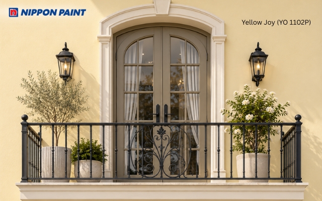 Yellow Joy (YO 1102P) kết hợp cửa vòm và đèn tường tạo tổng thể đồng nhất