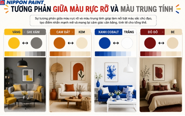 Phối màu rực rỡ và màu trung tính