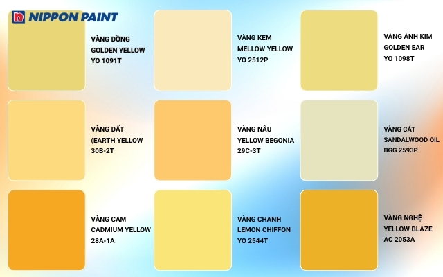 Các màu vàng trong thiết kế rất đa dạng và phong phú, có sắc độ đậm nhạt khác nhau