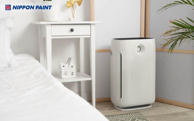 Khử mùi sơn tường nhà mới bằng máy lọc không khí, giúp làm sạch không khí và giảm mùi nhanh chóng
