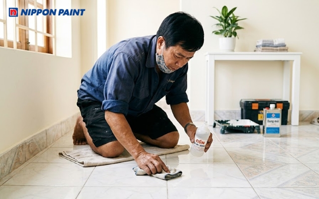 Làm sạch sơn tường trên nền nhà bằng cồn nhanh chóng, đơn giản, hiệu quả