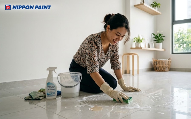 Dung dịch xà phòng pha loãng với nước có thể dễ dàng tẩy đi vết sơn vây bám