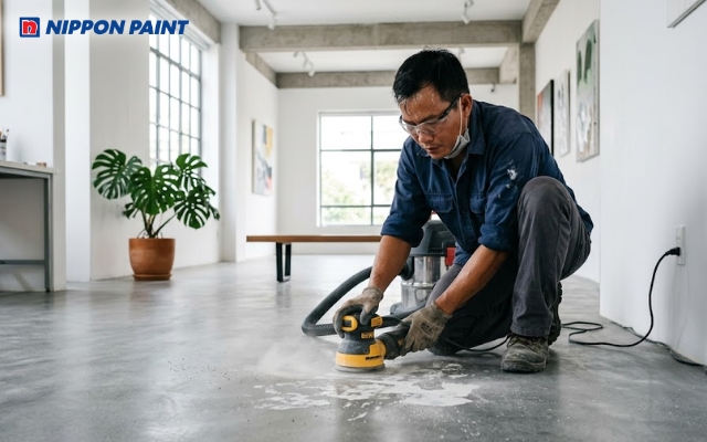 Cách tẩy sơn tường trên nền nhà bằng máy chà nhám