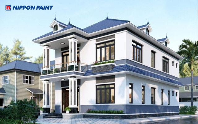 Xanh dương, trắng và xám mang đến ngoại thất tươi mát và thư thái