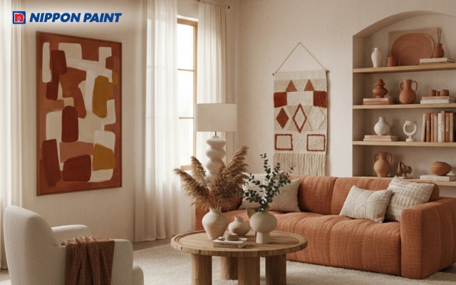 Phối màu Terracotta, kem, trắng mang vẻ đẹp nghệ thuật