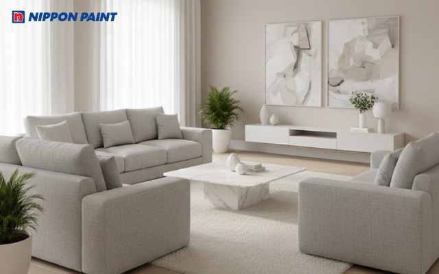 Phối màu be nhạt - ghi sáng - trắng mang lại cảm giác thoáng rộng