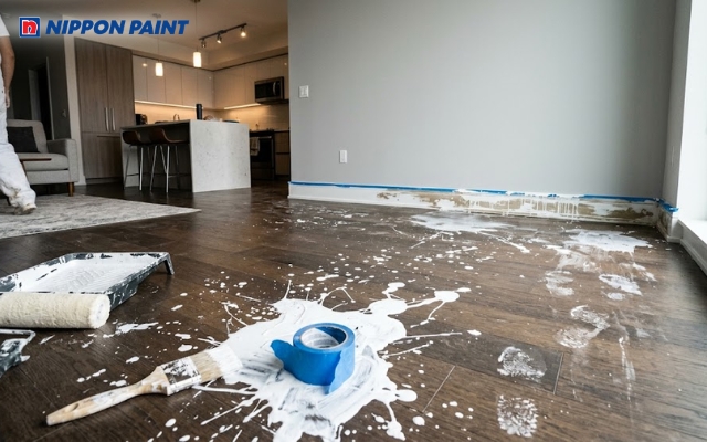 Sơn tường dính sàn nhà thường do không che chắn kỹ trước khi thi công