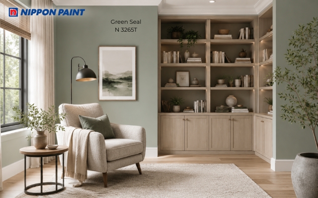 Phòng đọc sách cổ điển trong gam màu xanh lá (Green Sea - N 3265T)