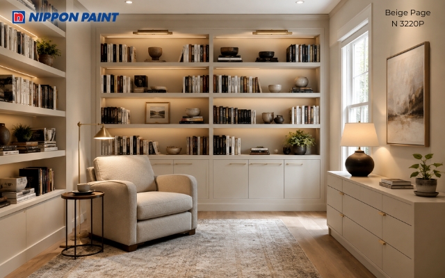 Sự hiện đại của phòng đọc sách với màu be sáng (Beige Page - N 3220P)