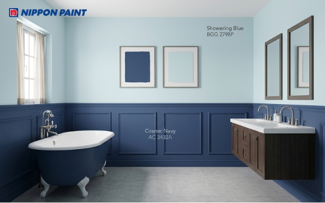 Xanh nhạt - xanh navy giúp phòng tắm trông rộng hơn
