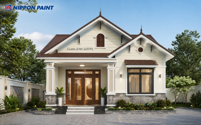 Nhà mái Thái với tường Gusto (OW 2237P) và cửa kính khung đen