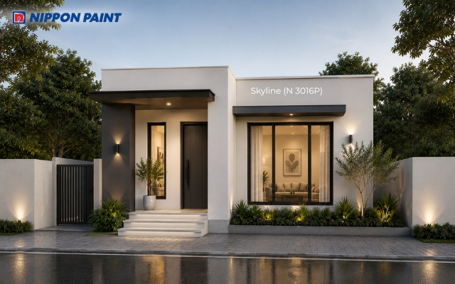 Tường Skyline (N 3016P) đi cùng viền mái tối tạo đường nét rõ cho kiến trúc