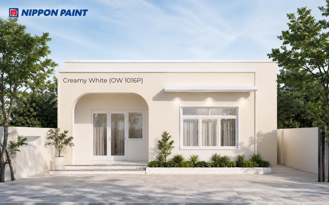 Màu Creamy White (OW 1016P) giữ tổng thể mặt tiền sáng đều