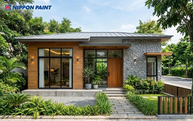 Kính và gỗ tạo sự cân bằng cảm giác thoáng sáng cho không gian