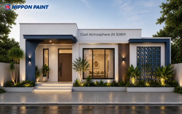 Màu Cool Atmosphere (N 3081P) kết hợp xanh xám tạo điểm nhấn cho mặt tiền