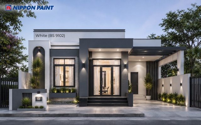 Tường màu White (BS 9102) mang lại cảm giác gọn và rõ khối cho mặt tiền