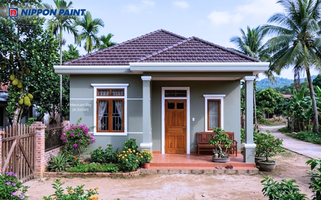 Mexican Sky (N 3109P) kết hợp mái ngói xám theo kiểu nhà vườn