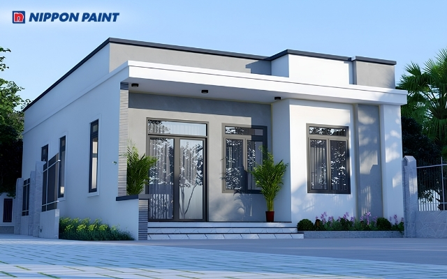 Mảng tường phẳng và đường nét vuông vức giúp mặt tiền trông hiện đại hơn