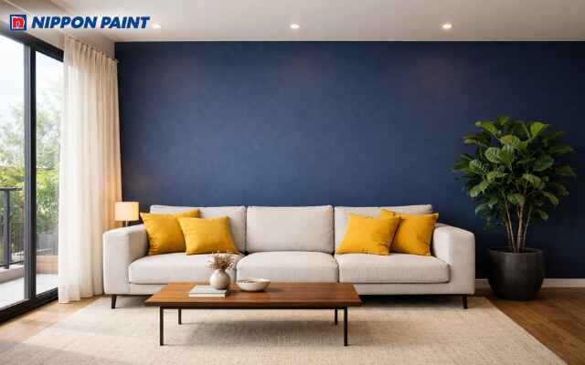 Sự kết hợp giữa tường màu chàm và đồ nội thất trắng mang đến vẻ đẹp sang trọng