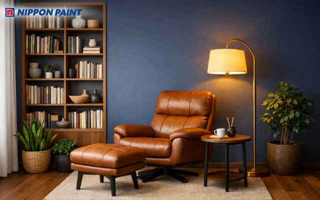 Sơn tường màu chàm ở không gian nghỉ ngơi và làm việc giúp tĩnh tâm suy nghĩ