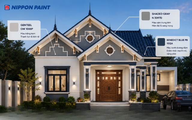 Ngoại thất sử dụng gam màu xám tạo cảm giác bề thế và hiện đại