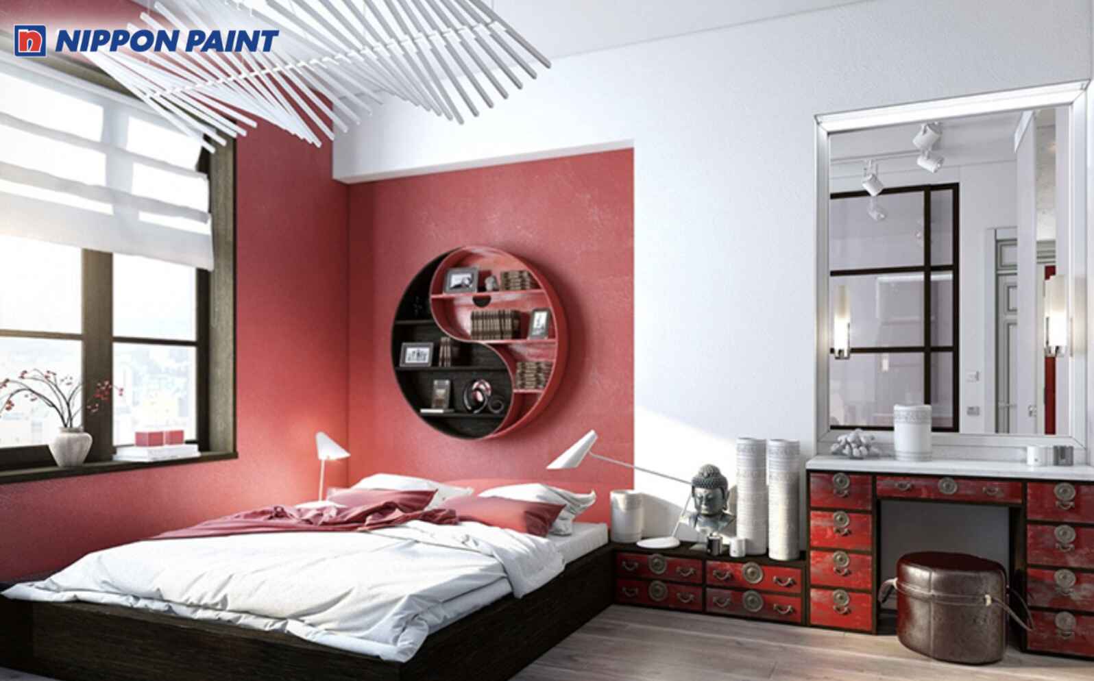 Kết hợp đỏ đô với các gam trung tính giúp tổng thể hài hòa và dễ chịu hơn về thị giác